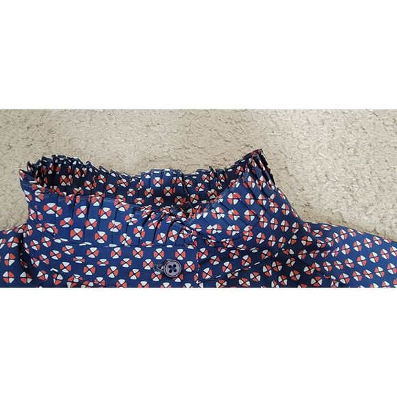 Vintg Late 70's Early 80's Button-Up Shirt Women's S Navy Geometric High Collar - Picture 4 of 7